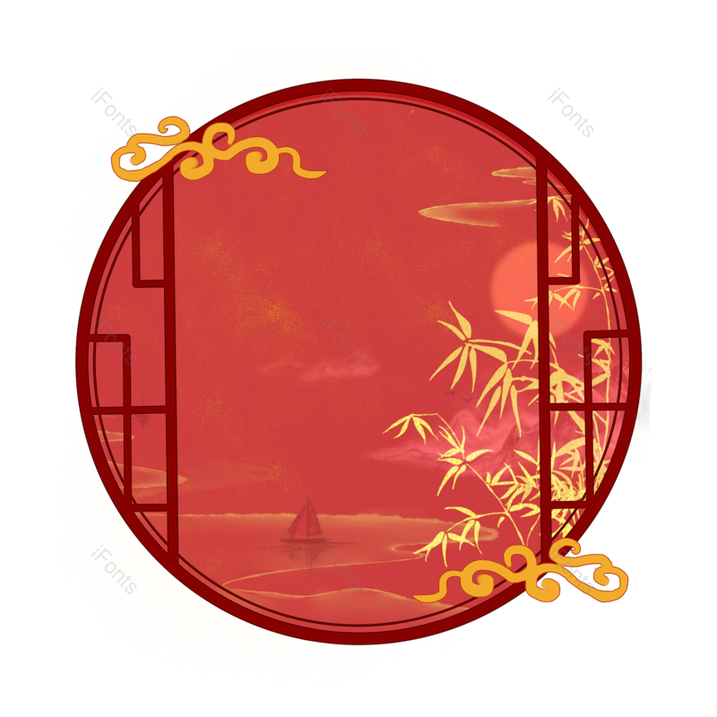 传统图片,竹子元素,古代PNG,红色免抠素材